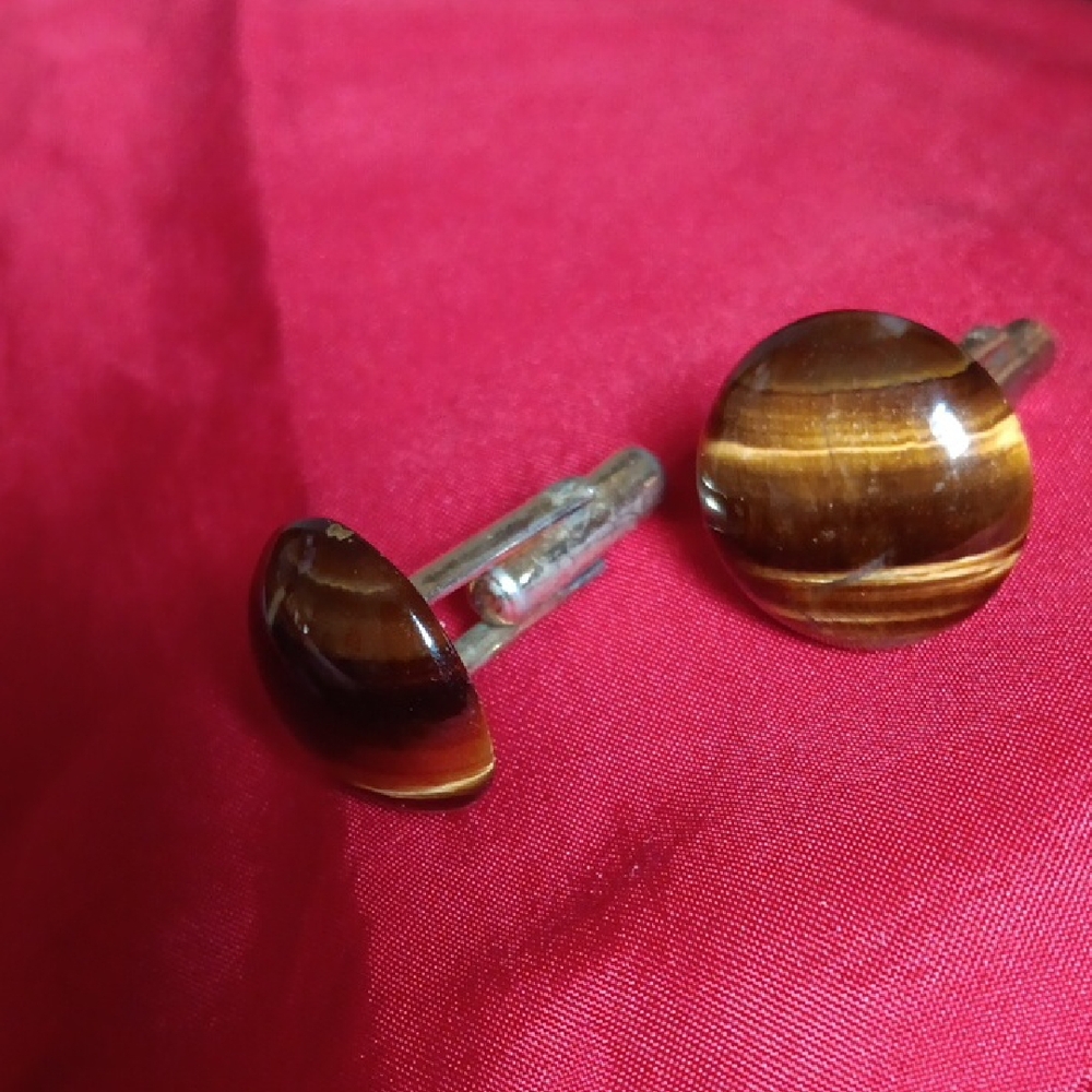 Vintage Brown Tigers EYE Gold Cufflinks
